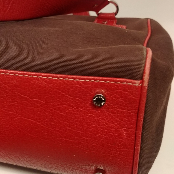 Kate Spade NY brown canvas tote red leather trim - Picture 5 of 8